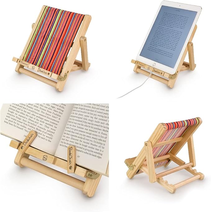 Gifts for Readers & Writers Book Stand Holders Wood Ipad Stand Multistripe, Stylish Wooden Book Holders for Reading Hands Free, Compact and Portable Wooden Cookbook Stands, Textbook Holder