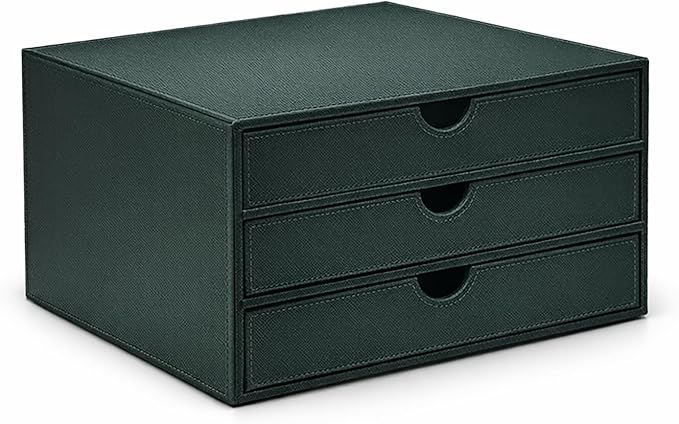 UnionBasic Document Organizer, 3-Drawer File Cabinet Document Storage Box, Office Desktop Filing Organizer, Dark Green