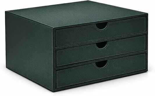 UnionBasic Document Organizer, 3-Drawer File Cabinet Document Storage Box, Office Desktop Filing Organizer, Dark Green