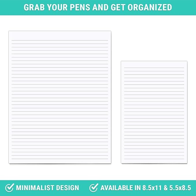 321Done Lined Notepad & Memo Pad, College-ruled Writing Pads - 50 Tear-Off Sheets, 5.5x8.5 Notepads, Note Pads, Note Paper, Scratch Pad, Plain White 70 lb Paper, Chipboard Backing, Made in USA