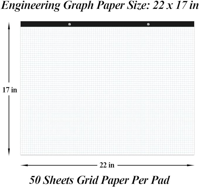 (2-Pack) Large Engineering Graph Paper - 22" x 17" Grid Paper, 100 Sheets/200 Pages, 4"x4" Grid Pad Giant Drafting Pad Sketching Graph Paper for Engineer Architect Designer Mathematician Draftsman