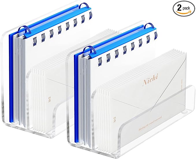 2 Pieces 2 Compartments Acrylic Mail Holder, Vertical Letter Holder for Desk, Office Home File Envelope Mail Organizer Sorter for Desktop Bill Document Notebook (2)