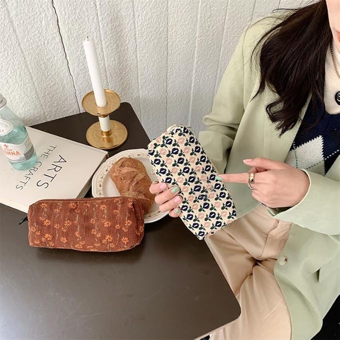 Cute Pencil Case Aesthetic Student Pencil Pouch Coin Pen Pouch Cosmetic Bag Office Stationery Organizer For Kids Teen School (Flowers-E)
