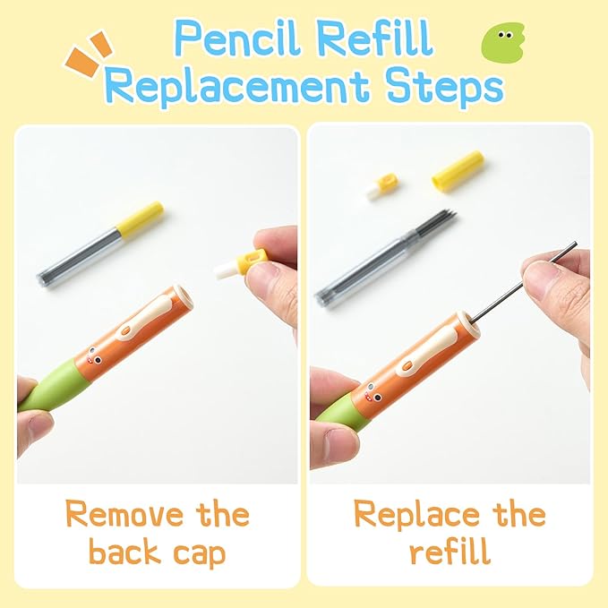 Thick Mechanical Pencil for Kids, Smile Handwriting Pencil with Non-Slip Grip & 2.0mm HB Lead, Break-Resistant, 8 Pack Includes 96 Refills #2, Sharpener & Eraser