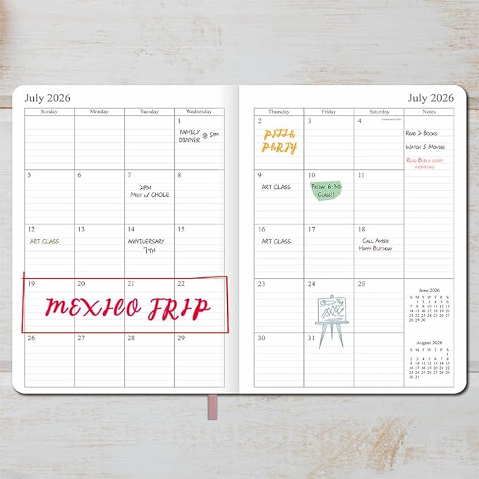 26-27 Academic Planner - Weekly and Monthly Planner, Jul 2026 - Jun 2027, Vegan Leather Cover, Elastic Closure, 8.5"x11", Rose Gold