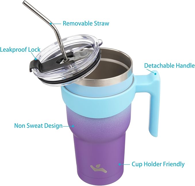 Konokyo 40 oz Tumbler with Handle and 2 Straw 2 Lid, Insulated Water Bottle Stainless Steel Vacuum Cup Reusable Travel Mug,Ocean Dream