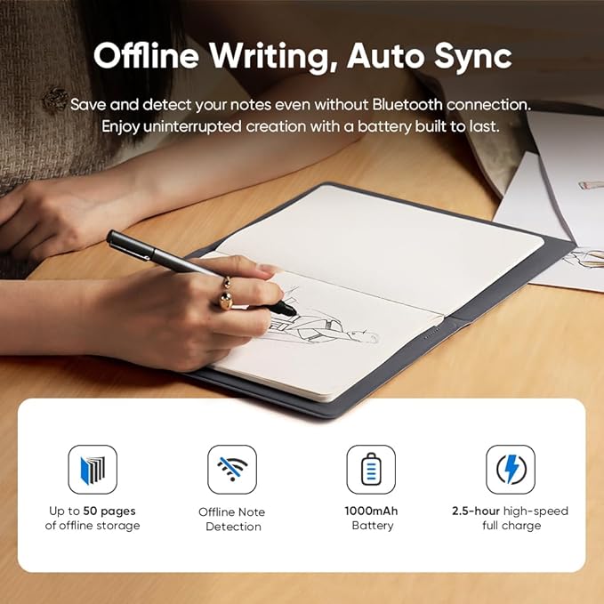 XPPen Note Plus Digital Notebook with Pen Syncs to Phone, Bluetooth Writing Tablet for Students, Wireless Smart Notebook for Sketching, Note-Taking, Digital Art & Meeting, Drawing Tablet
