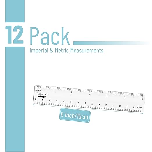 Mr. Pen- Bulk Plastic Rulers, 6 Inch, 12 Pack, Easy-to-Read Markings, Scratch-Resistant Design, Durable Clear Ruler for Crafting Office & School, School Supplies, Bulk Rulers Set, Measuring Tools