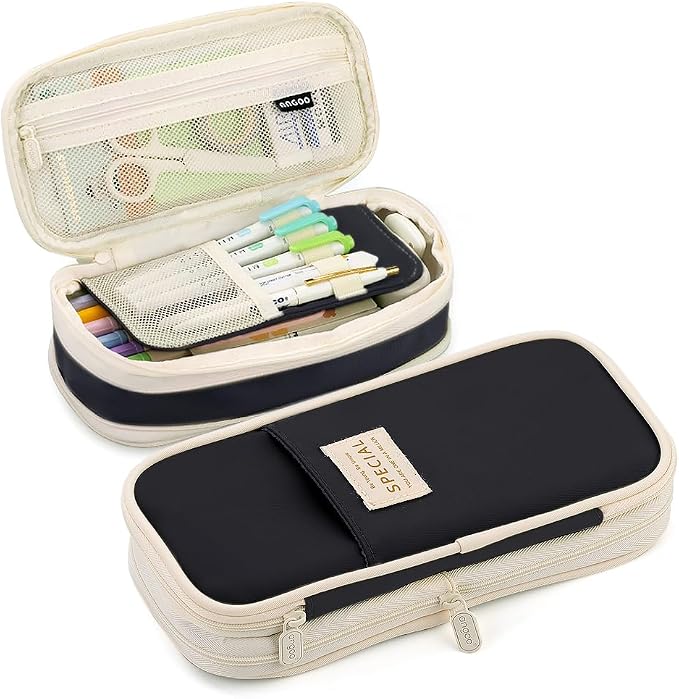 MAMUNU Expandable Pencil case with compartments, Large Capacity Pencil Cases Pencil Bag Pouch Office School, Portable Pencil Case Large School Stationery Organizer, Makeup Cosmetic Bag (Black)