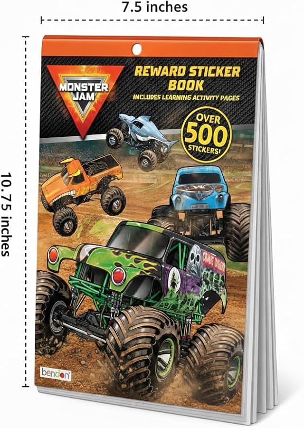 Bendon Monster Jam Sticker & Coloring Book Over 500+ Stickers | Monster Trucks Stickers Coloring Book | 7.5" X 10.75" | Officially Licensed
