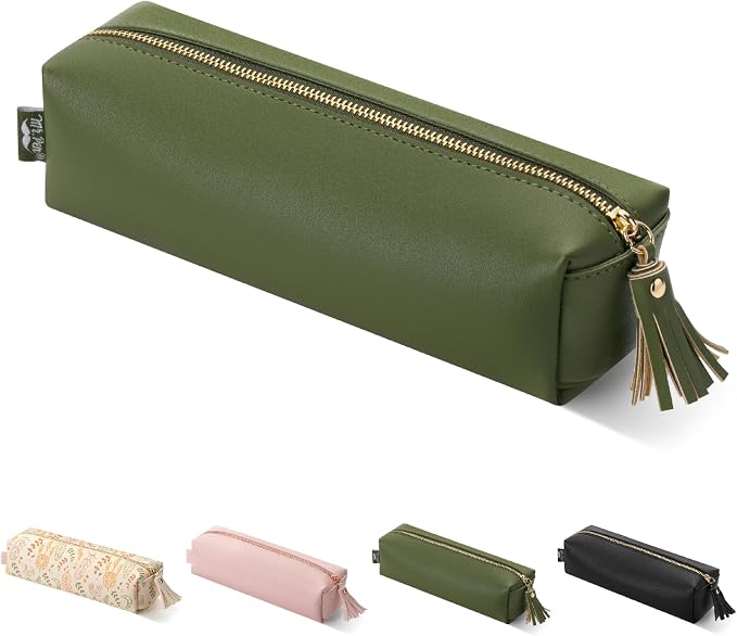 Mr. Pen- PU Leather Pencil Case, Green | Pencil Case Small Pencil Pouch Aesthetic Pencil Cases