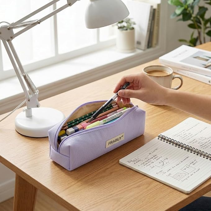 Canvas Pencil Case Pouch – Multipurpose Pen Bag Stationery Purple | Heavy-duty canvas, smooth alloy zipper, cute organizer for girls and boys, ideal for stationery, cosmetics, tech gear