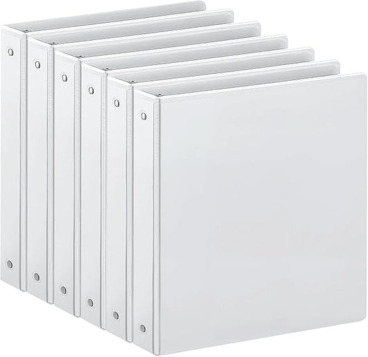 SUIN 1-inch 3 Ring Binder with 2 Pockets, Clear Customizable View Binders for US Letter Size 8.5'' x 11'', PVC Free, 1'' Binder for Office, Home, and School, White, 6 Pack