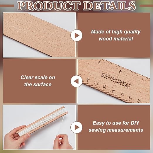 BENECREAT 3Pcs Wooden Floss Winder Board, 8/10/ 12inch Rectangle Quilting Rulers Sewing Tool for DIY Tailor Craft Tool Drawing Measuring Supplies