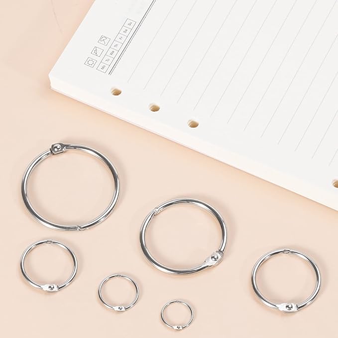 OWLKELA Binder Rings 50 Pcs, Assorted Sizes, Nickel Plated, Loose Leaf Bookr Rings for Flash Cards, Index Card Ring, Paper Ring for School, Home or Office