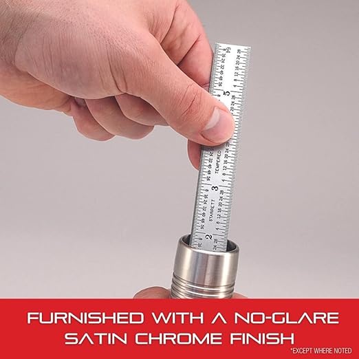 Starrett Spring Tempered Steel Rule with Satin Chrome Finish, Quick Reading, and Inch Graduation - 24" Length, 4R Graduation Type, 3/64" Thickness - C604R-24
