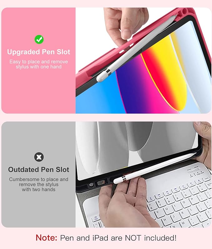 Hamile for iPad 11th 10th Generation Case with Keyboard - 7 Colors Backlit Wireless Detachable Folio Keyboard Cover with Pencil Holder for iPad 11-inch A16 2025 10th Gen 10.9 Inch 2022 (Pink)