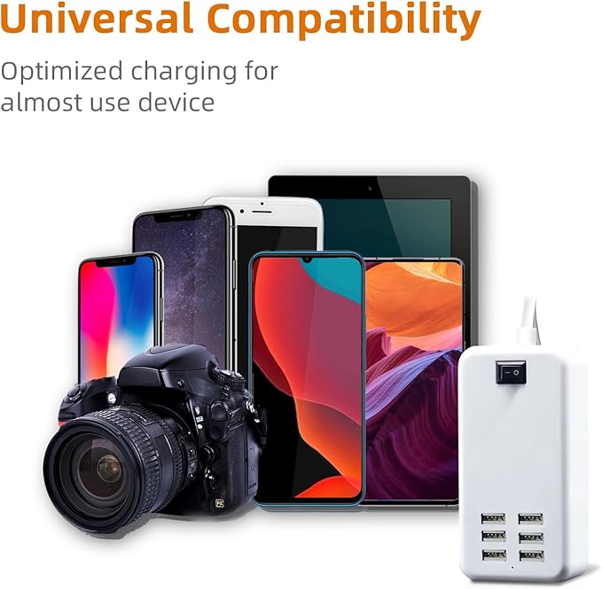 USB Charger Station Multi Port, Portable 6 Ports Chargers for Multiple Devices, Wall Charger Adapter for iPhone 17 16 15 pro max Samsung Galaxy S25/S24/S23