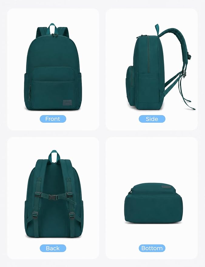 VASCHY School Backpacks, Lightweight Bookbag Schoolbag for Boys Girls Casual Basic Simple Daypack for Men Women Dark Green