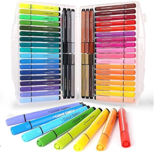Marte Vanci Triangle Shape Washable Coloring Pens Felt Tip for Kids Coloring Book Doodling Graffiti Easy to Clean Bright Color Pen With Carrying Case,Can Write 450M Per Pen (48 Colors)