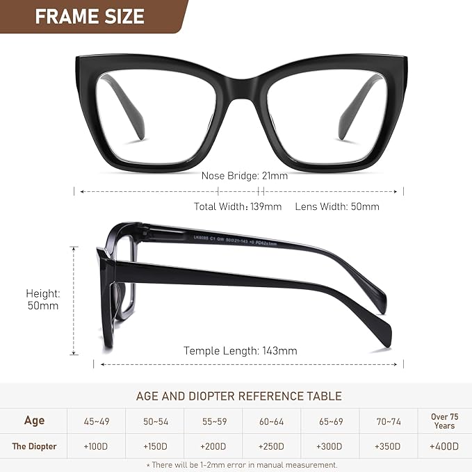 LKEYE Oversized Reading Glasses Women Men Oprah Style Blue Light Blocking Computer Square Reader Spring Hinge Eyewear LK6085