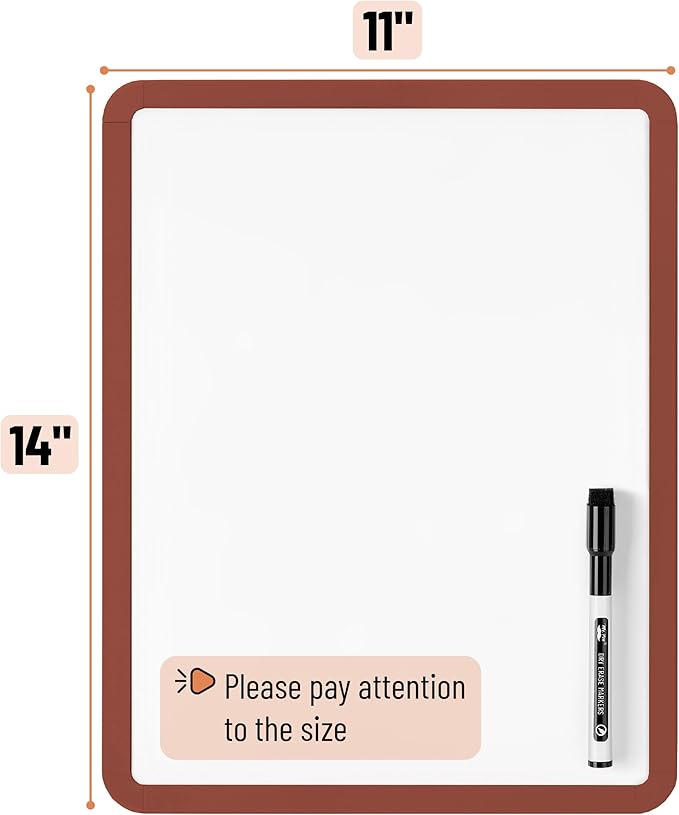 Mr. Pen- Dry Erase Board, 14” x 11” with a Black Dry Erase Marker, Chocolate Brown Frame, Small Mini White Board for Students, Fridge, Wall, Locker, Includes Double Sided Tapes