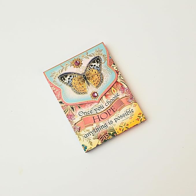 Punch Studio Flip-Top Pocket Notepad 3" x 4", For Daily Notes or Notes on-the-go, 75 Illustrated Sheets with Gold Foil Accents, Gems & a Magnetic Closure - Hope Butterfly (59633)