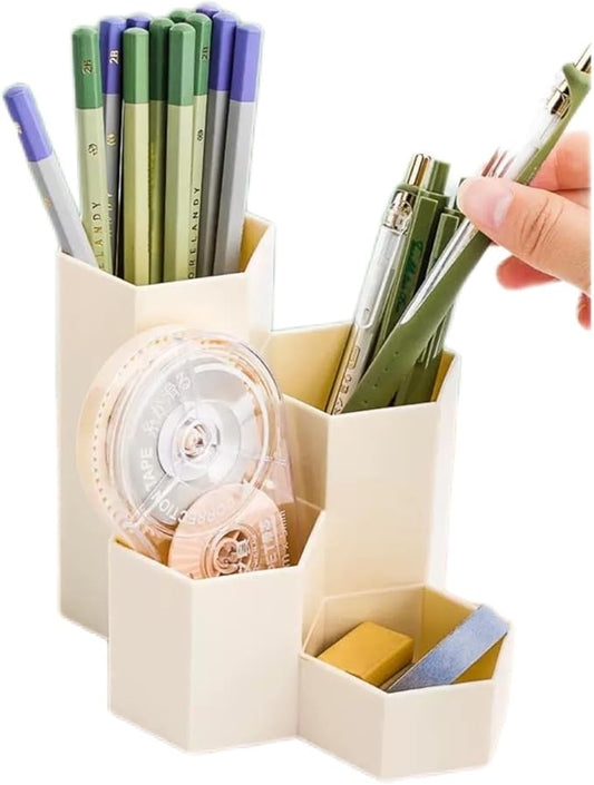 Pencil Organizer Pen Holder for Desk Pens Cup Small Desk Organizer Cute Pen Holder for Office,School and Home (White, L-Shape)