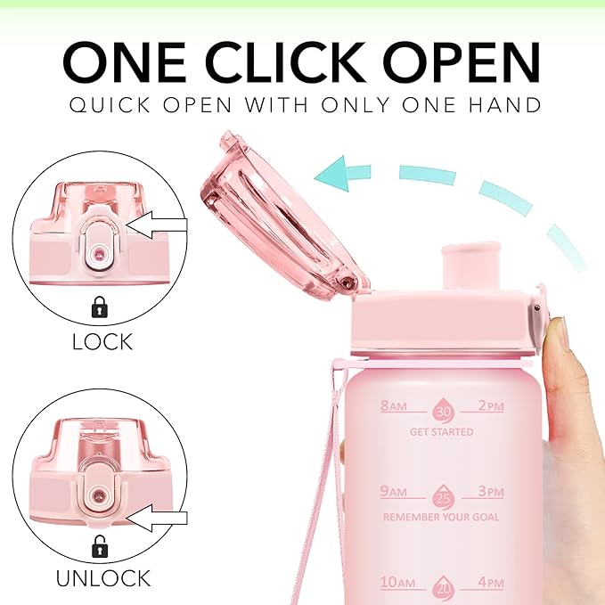 32oz Water Bottle with Time Marker, Motivational Drinking Bottle with Strap, BPA-Free Leak-Proof, Encouraging Water Bottle Time to Drink Water for Gym School Office Travel