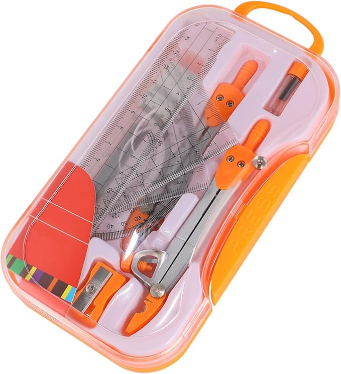 KALLORY Geometry Drawing Kit with Metal Compasses 10pcs Set for Students, Math Ruler and Compass Tools for School Exams and Technical Drawing Random Color