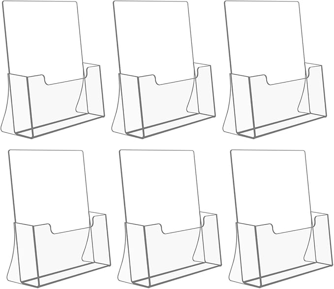 NIUBEE 6 Pack Acrylic Brochure Holder 8.5 x 11 inches, Clear Acrylic Literature Holder Plastic Flyer Display Stand, Acrylic Countertop Organizer for Magazine, Pamphlet, Booklets, Menu, Journals
