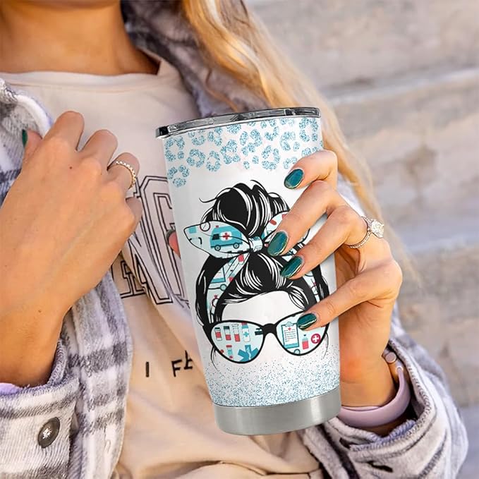 SANDJEST Nurse Tumbler 20oz Stainless Steel Insulated Coffee Travel Mug Cup for Nurses Nursing Student Female Friends Nurse Gift for Nurses Week Birthday Christmas Graduation