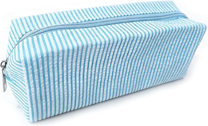 Cute Large Capacity Pencil Case | Aesthetic Striped Pencil Pouch for Office Supplies Organizer (Light Blue)