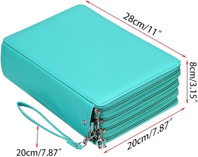 BTSKY 200 Slots Colored Pencil Organizer - Deluxe PU Leather Pencil Case Holder With Removal Handle Strap Pencil Box Large for Colored Pencils Watercolor Pencils (Green)