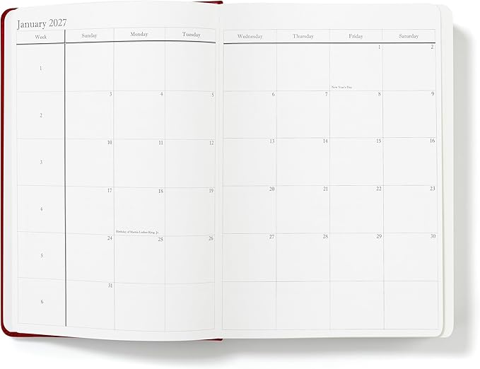 Wykeham's Executive 2026-27 Daily Journal Planner – Customization Available – Mid-Year Academic Diary – July 2026 to June 2027 (Crimson, 8.5"×5.5")