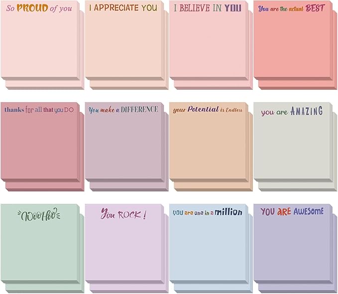 Yinder 24 Pcs Inspirational Sticky Notes Cute Motivational Sticky Notes Pad End of Year Employee Appreciation Gifts Bulk for Teacher Nurse Coworkers Office Supplies 3 x 3'' (Thank You,Aesthetics)