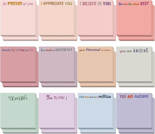 Yinder 24 Pcs Inspirational Sticky Notes Cute Motivational Sticky Notes Pad End of Year Employee Appreciation Gifts Bulk for Teacher Nurse Coworkers Office Supplies 3 x 3'' (Thank You,Aesthetics)