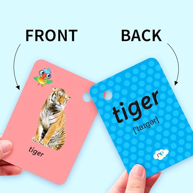 52 Pcs Toddler Land Animals Flash Cards Gift for Kids Wild Forest Animals Flash Cards Sight Words with Pictures Preschool Flash Cards with Ring (Land Animals)