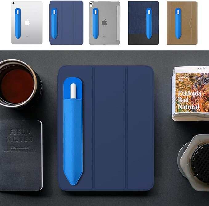 MoKo Pencil Holder Sticker Fit Apple Pencil Pro/ (USB-C)/ 1st/ 2nd Generation, Elastic Pencil Pocket Pouch Adhesive Sleeve Attached to iPad Case for Stylus Pens, 2 Pieces Cobalt Blue