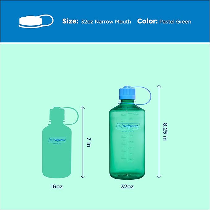 Nalgene 32 oz Narrow Mouth Water Bottle | BPA-Free, Durable & Leak Proof, Lightweight Bottle for Hiking, Gym & Travel, Pastel Green
