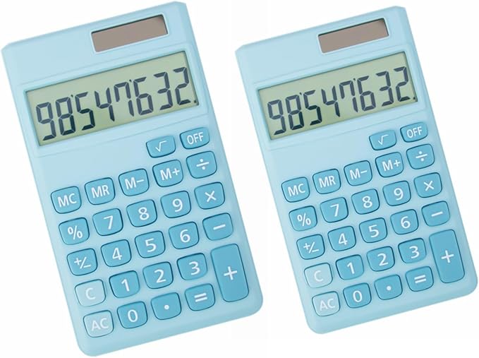 Basic Standard Calculators Small Digital Desktop Calculator with 8-Digit LCD Display, Battery Solar Power Smart Calculator Pocket Size for Kids for Home School (Blue 2pcs)