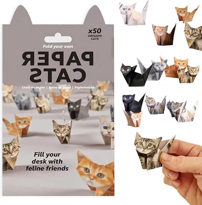 DIY Paper Cats Origami Kit - 50 Sheets DIY Paper Origami to Fold Your Own Cute Cat Figures - Perfect Desk Origami Cats Decoration & Creative Gift for Kids, Adults & Cat Lovers