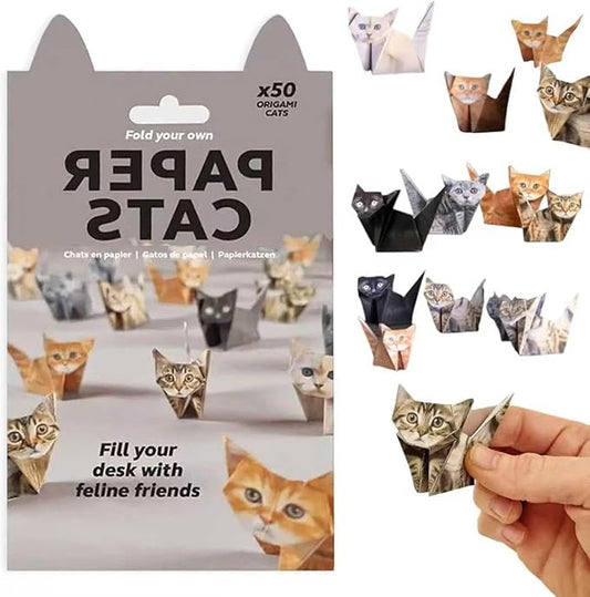 DIY Paper Cats Origami Kit - 50 Sheets DIY Paper Origami to Fold Your Own Cute Cat Figures - Perfect Desk Origami Cats Decoration & Creative Gift for Kids, Adults & Cat Lovers
