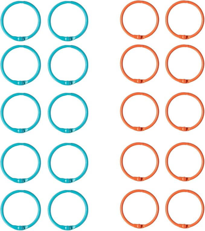 20 Pack 1 Inch Binder Rings, 2 Assorted Colors Loose Leaf Book Rings, Nickel Plated Metal Rings for Flash Cards, Index Cards, Key Rings, School Office Supplies (Blue & Orange)