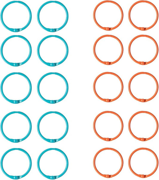 20 Pack 1 Inch Binder Rings, 2 Assorted Colors Loose Leaf Book Rings, Nickel Plated Metal Rings for Flash Cards, Index Cards, Key Rings, School Office Supplies (Blue & Orange)