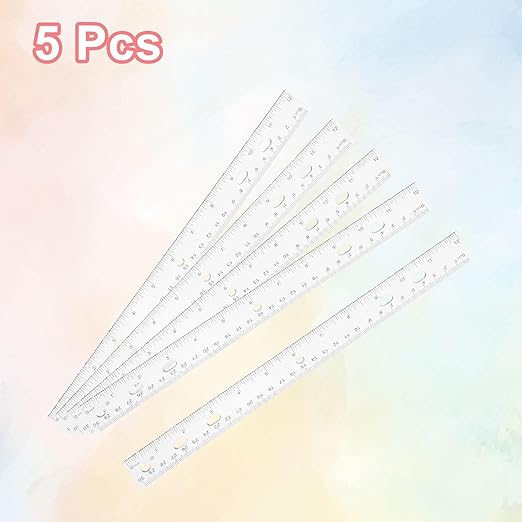 HARFINGTON 5pcs Plastic Rulers 12" (30cm) Clear Straight Ruler Measuring Tool Inches and Centimeters with Hole for Home Office Classrooms Drafting, Clear White