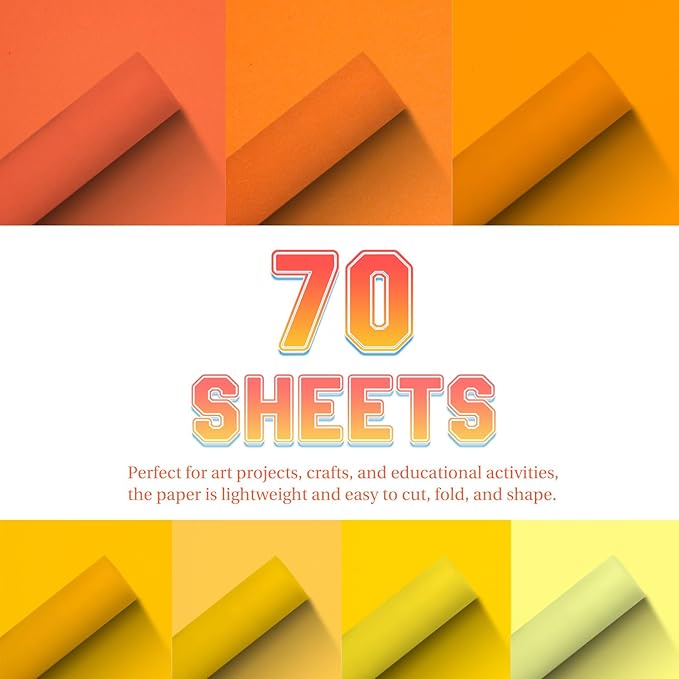 Construction Paper 8.5x11 in,70 Sheets,Set of 7 Colors 178GSM/65LB Heavyweight Construction Paper,Crafts,Arts,School Classroom Art Supplies Assorted Colors Bulk Paper
