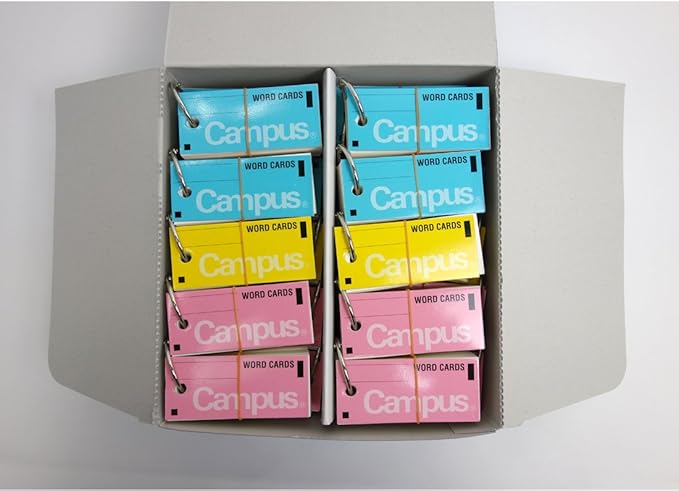 Kokuyo Campus Flash Cards with Binder Rings, Word Cards, Anki Cards, Mini Notecards, Medium Size 0.12''x 2.68'', 30 Packs in Blue, Pink and Yellow, Japan Import (TAN-101TSUME)