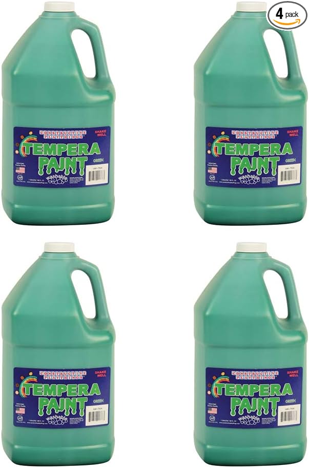 Constructive Playthings Washable Tempera Paint for Kids, Classroom Painting Supplies, Set of 4 Gallons, Green