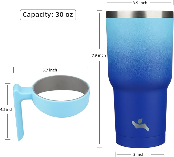 Konokyo 30 oz Tumbler with Handle and 2 Straw 2 Lid, Insulated Water Bottle Stainless Steel Vacuum Cup Reusable Travel Mug,Sky